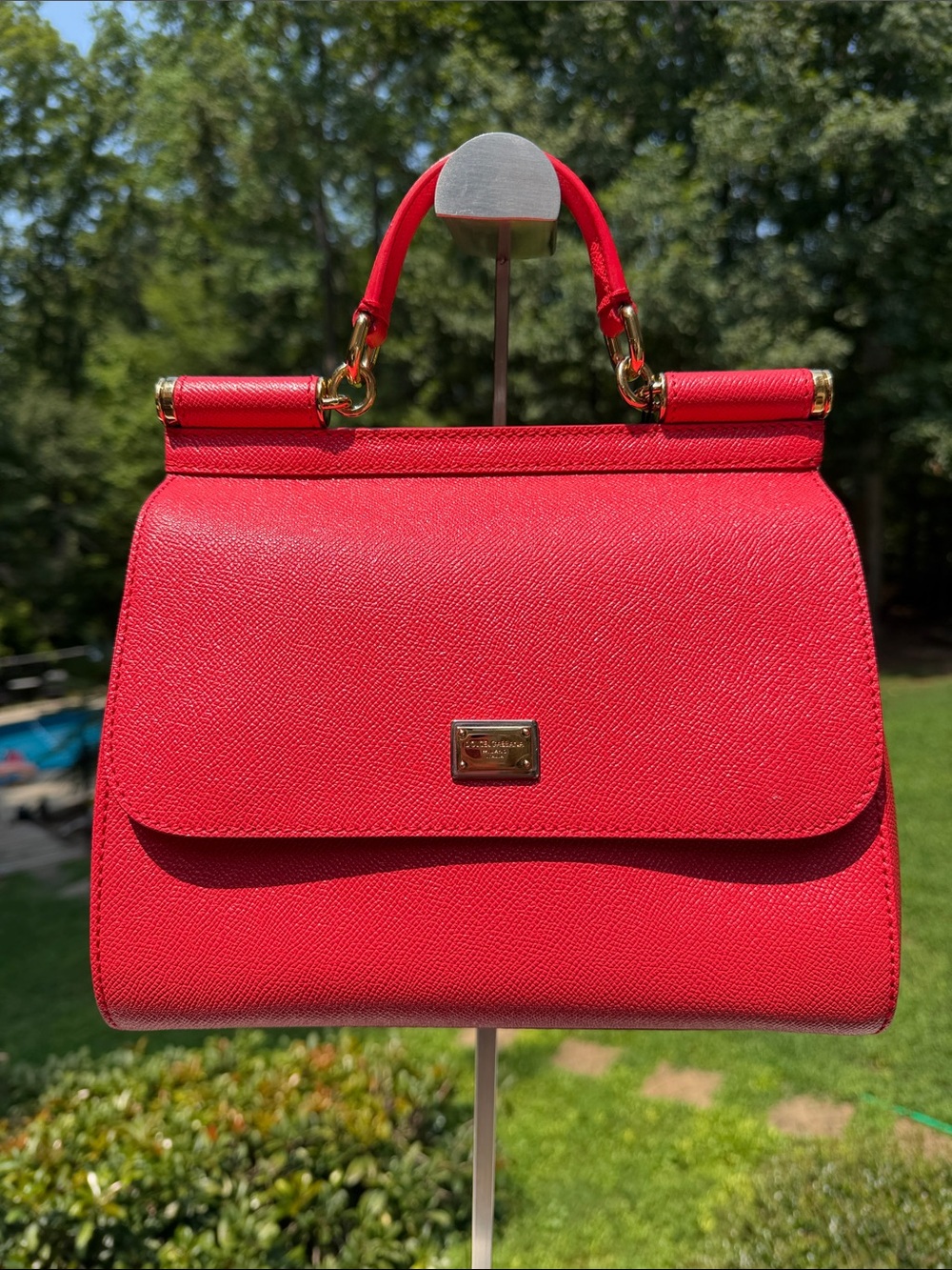 Dolce & Gabbana Red Structured Leather Satchel Top Handle Bag with XBY Strap